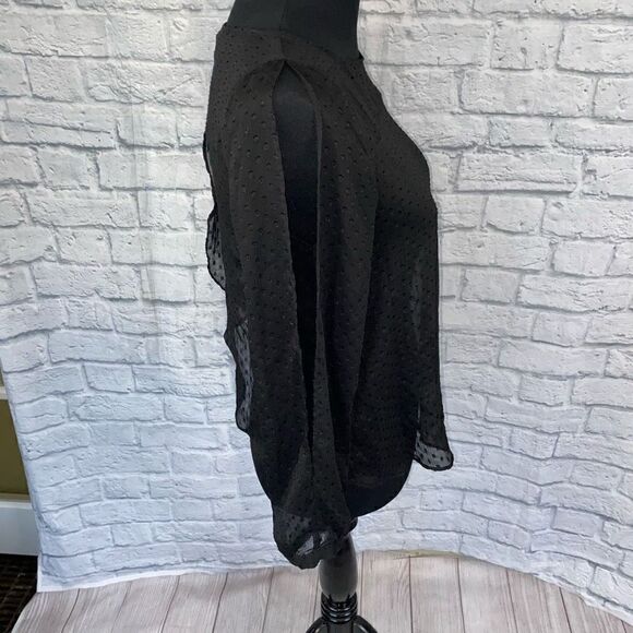 BCBGENERATION women XS sheer black Longsleeve top w/scallop cross back - Picture 5 of 10